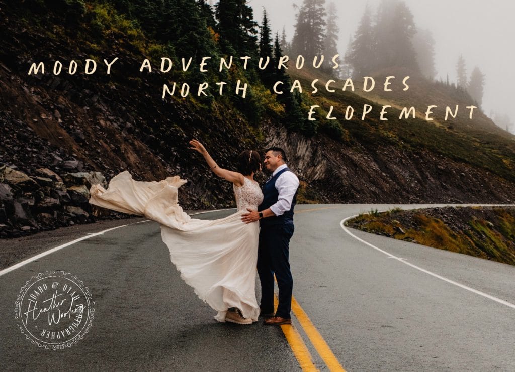couple on wedding day standing on empty road